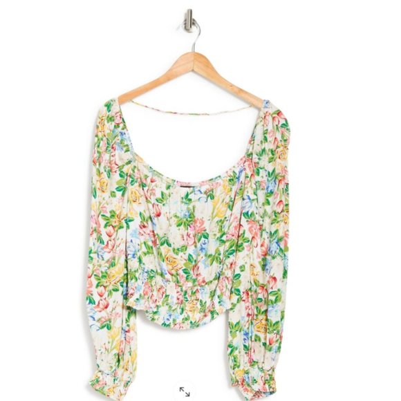NWT AFRM X Nordstrom Soph Floral Long Sleeve Smocked Crop Top - Picture 5 of 7